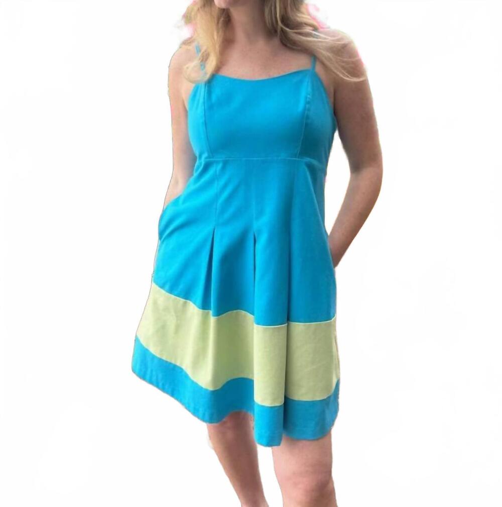 NEW JOY JOY coastal pleated block sundress in turquoise
